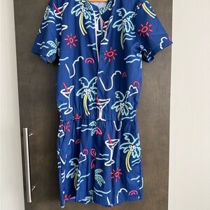 Blue Tropical Print Men's Romper